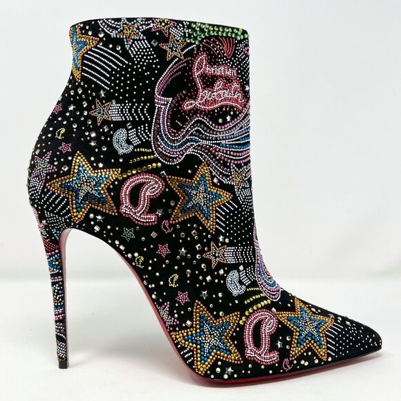 Christian Louboutin So Kate Strass Crystal Boots 37.5 Rare Red Sole Heels - Picture 3 of 8